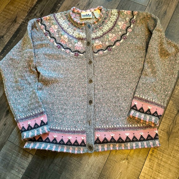 Northern Reflections Medium Gray Vintage Cardigan Grandma Cottage Boho Wool - Picture 1 of 9
